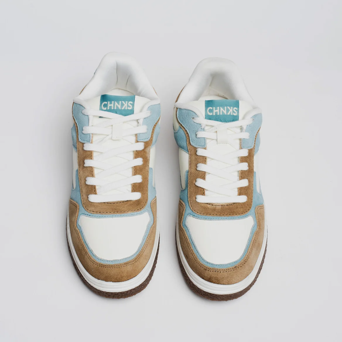 Top view of Cove CHNKS sneakers – men’s blue and beige sneakers with minimal design