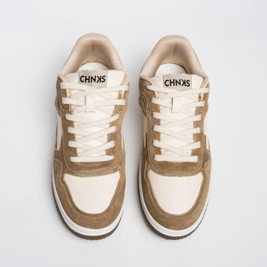 Top view of Dunescape CHNKS beige sneakers – minimalist men’s sneakers with smooth texture