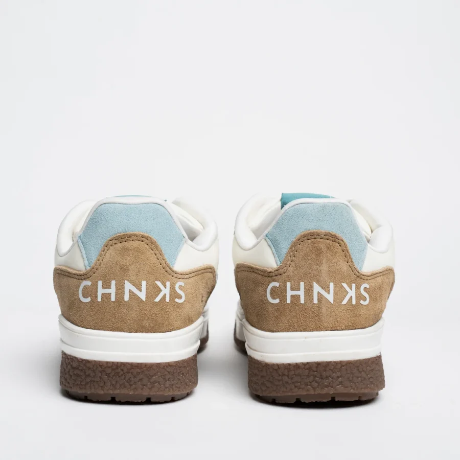 Back view of Cove CHNKS sneakers with CHNKS logo – blue and beige men’s sneakers