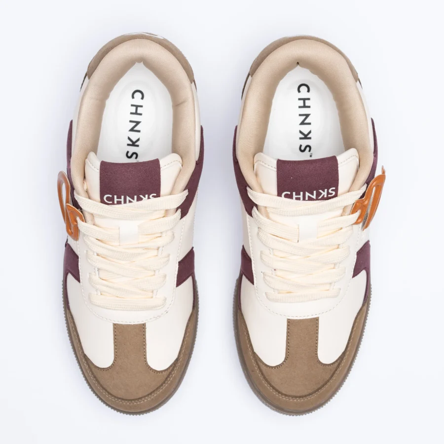 Top view of CHNKS Cranberry maroon sneakers - minimalist unisex sneakers with comfort-focused insole