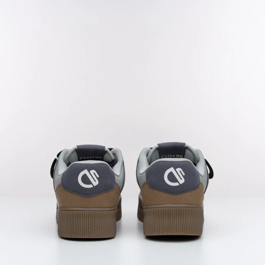 Back view of Granite CHNKS sneakers with CHNKS logo – grey minimalist sneakers