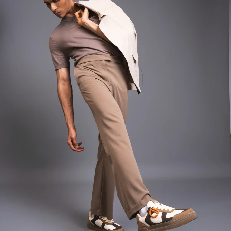 Man wearing Mocha CHNKS brown sneakers with brown outfit – casual sneakers for men